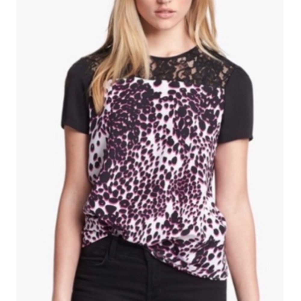 Diane Von Furstenburg Leopard Print Silk Lace Top Size 6